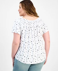 Style & Co Plus Printed Scoop-Neck Shirred Top, Exclusively at Macy's