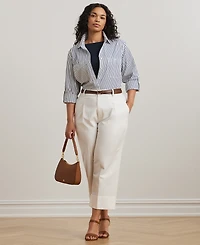 Lauren Ralph Plus Stripe Roll Tab Button-Down Shirt
