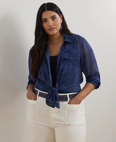 Lauren Ralph Lauren Plus Size Classic-Fit Print Chiffon Shirt