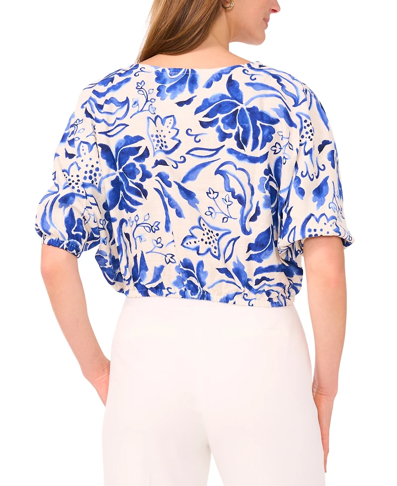 Sam & Jess Petite Printed Boat-Neck Elbow-Sleeve Top