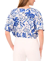 Sam & Jess Petite Printed Boat-Neck Elbow-Sleeve Top