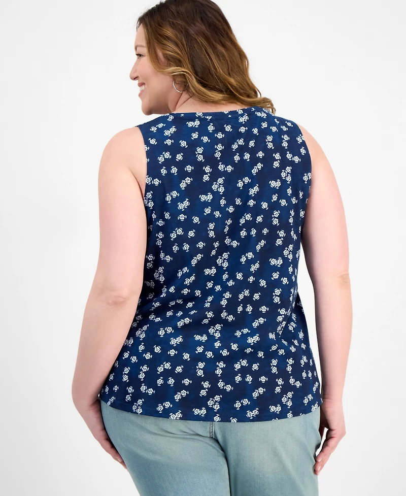 Style & Co Plus Size V-Neck Printed Perfect Tank Top, Exclusively at Macy's