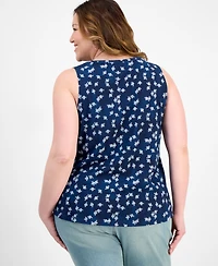Style & Co Plus Size V-Neck Printed Perfect Tank Top, Exclusively at Macy's