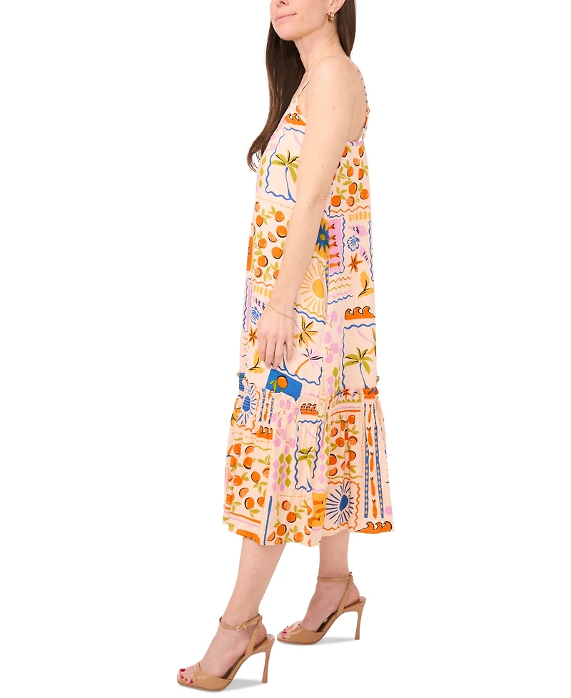 Sam & Jess Petite Printed Smocked-Hem Midi Dress