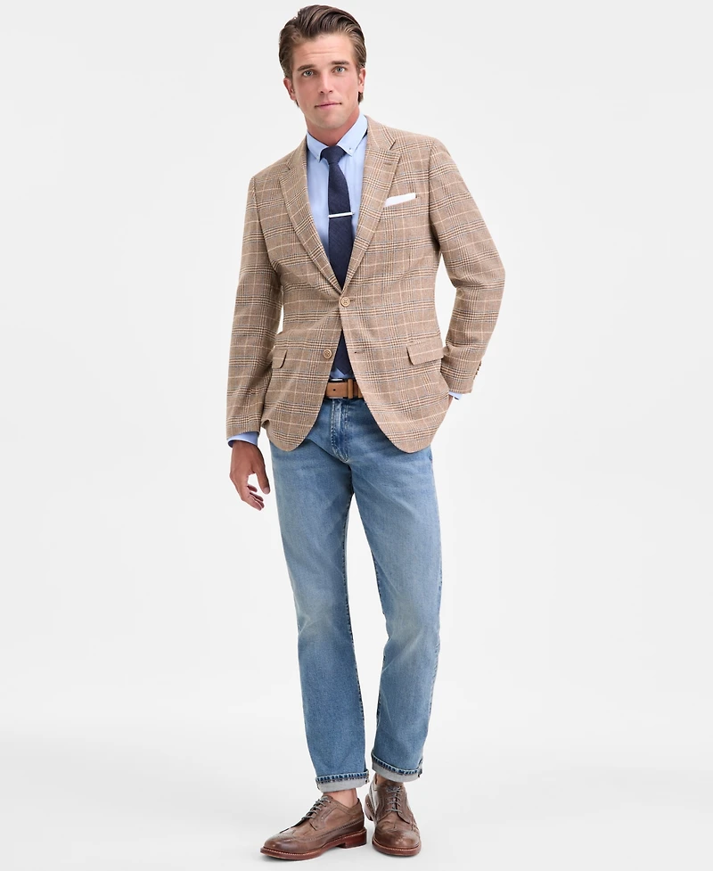 Nautica Men's Modern-Fit Tan Plaid Tweed Sport Coat