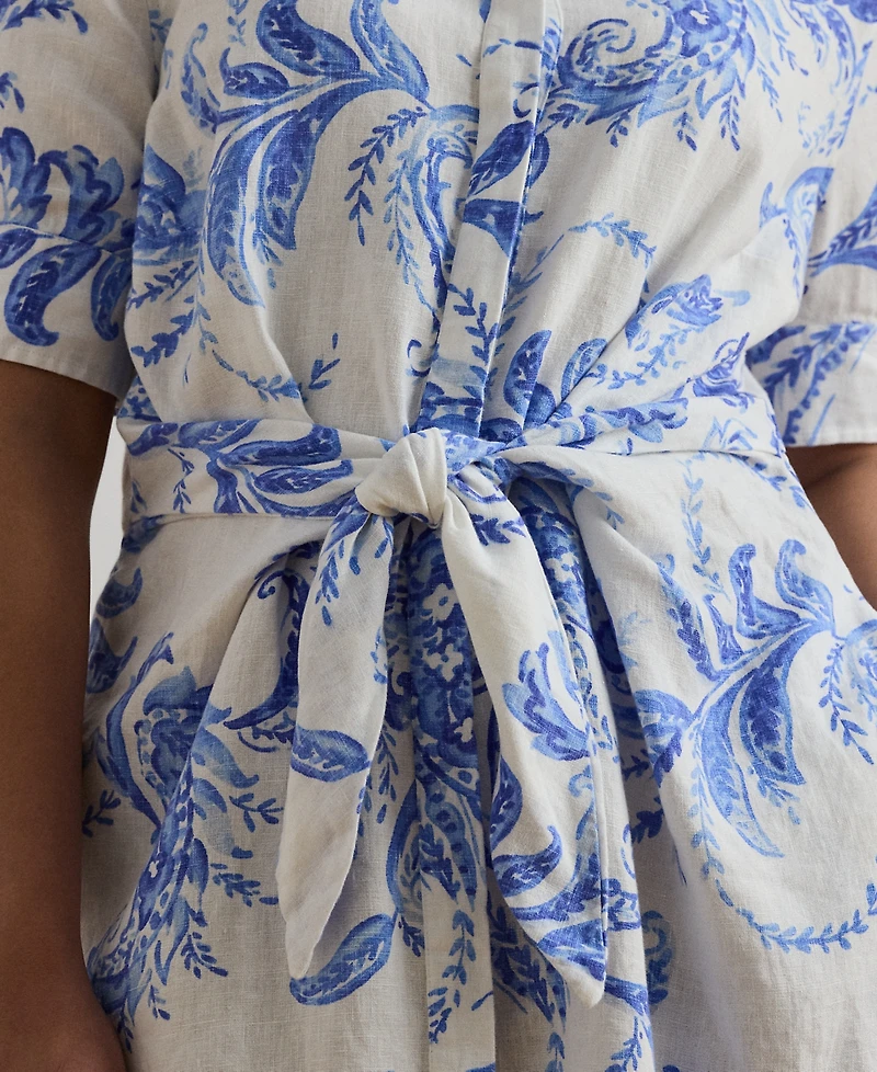 Lauren Ralph Lauren Plus Size Paisley Tie-Front Linen Shirtdress