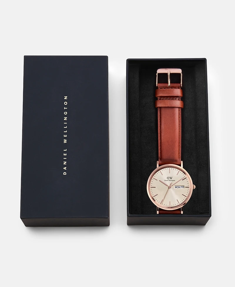 Daniel Wellington Men's Analog Brown Genuine Leather Watch, 40mm