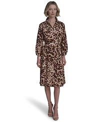 Halston Women's Cotton Printed Tie-Waist Shirtdress