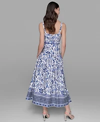 Karl Lagerfeld Paris Women's Floral-Print Square-Neck Midi Dress