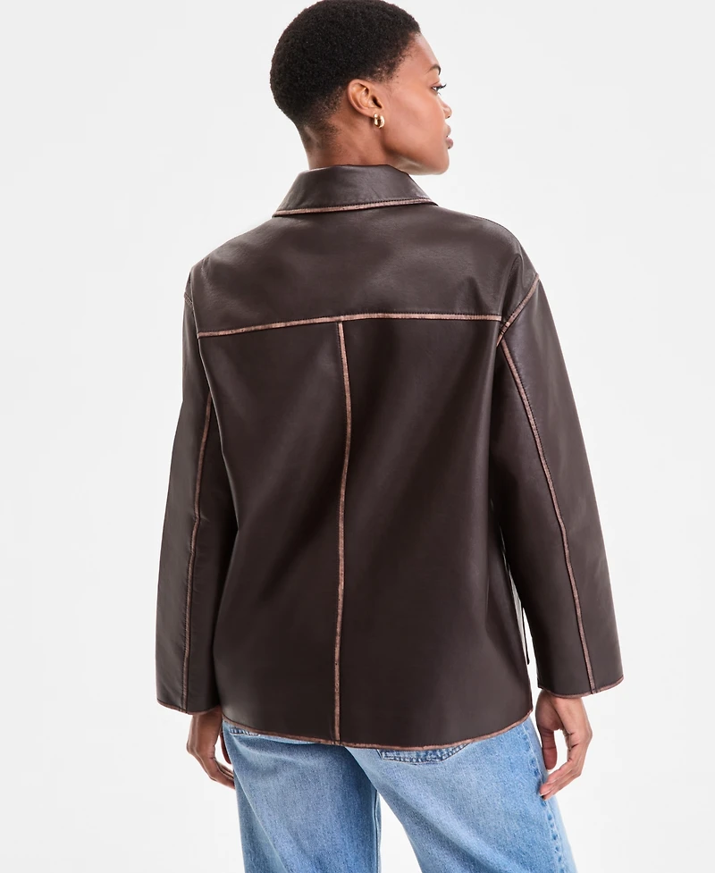 Bcbgmaxazria Petite Zip-Front Leather Jacket