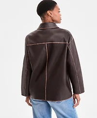 Bcbgmaxazria Petite Zip-Front Leather Jacket