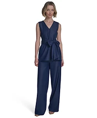 Halston Women's Denim-Like Tie-Waist Sleeveless Top