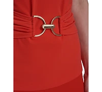 Halston Women's Horsebit Buckle Boat-Neck Sleeveless Top