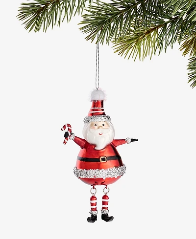 Holiday Lane Heritage Glass Santa with Candy Cane Ornament, Macy's Exclusive
