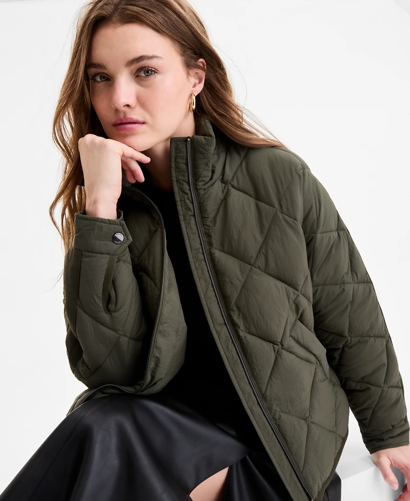 Bcbgmaxazria Women's Cropped Diamond Quilted A-Line Jacket, Exclusively at Macy's