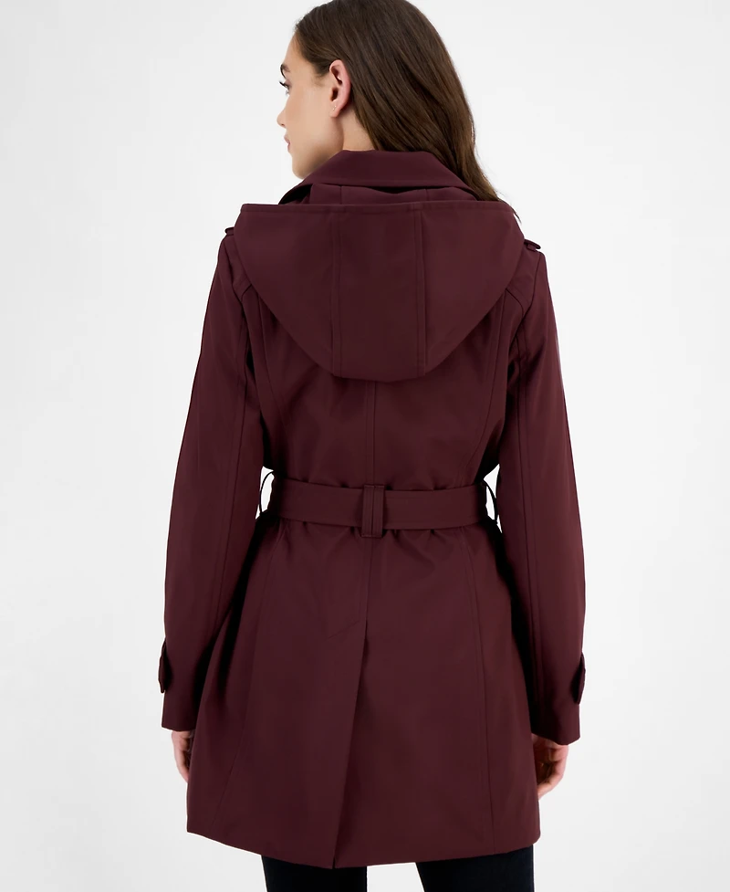 London Fog Women's Hooded Belted Zip-Front Raincoat