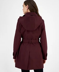 London Fog Women's Hooded Belted Zip-Front Raincoat