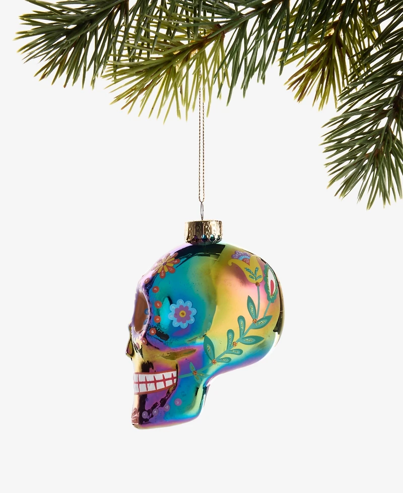 Holiday Lane Day of the Dead Glass Colorful Skull Ornament, Macy's Exclusive