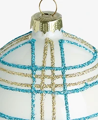 Holiday Lane Enchanted Emerald Glass Plaid Ball Ornament, Macy's Exclusive