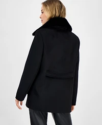 Cece Women's Double-Breasted Faux Fur Collar Coat
