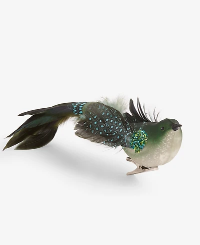 Holiday Lane Enchanted Emerald Feathered Bird Clip Ornament, Macy's Exclusive