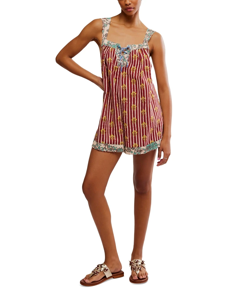 Free People Women's Port Au Prince Printed Cotton Sleeveless Romper