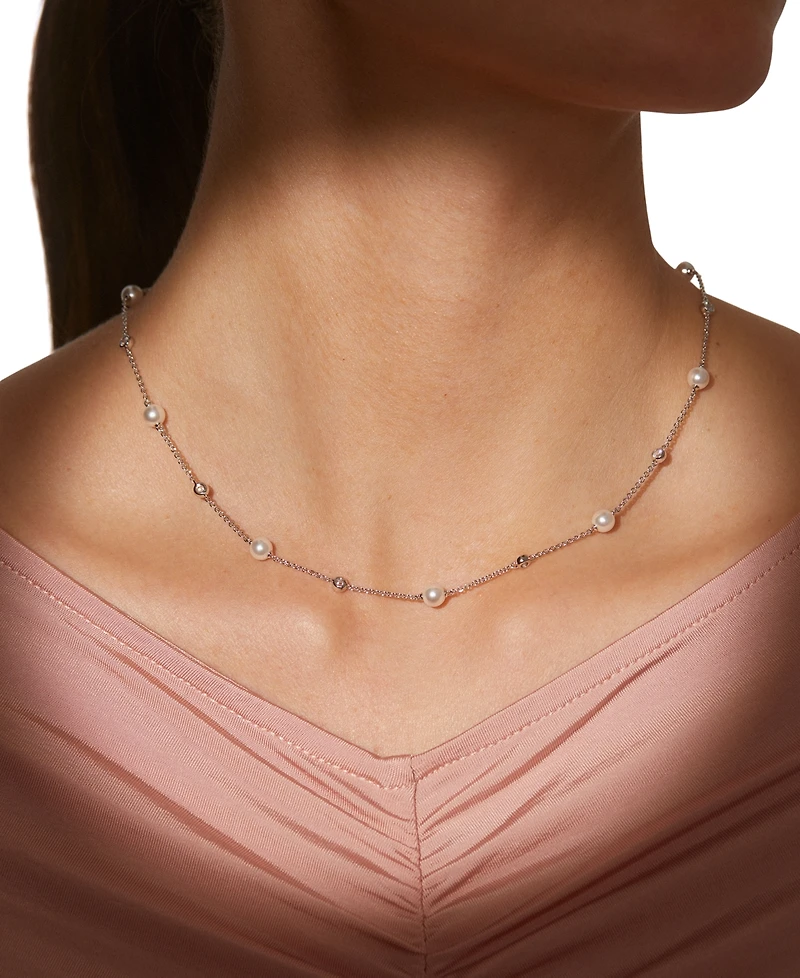 Eliot Danori Silver-Tone Imitation Pearl & Cubic Zirconia Bezel Station Necklace, 16" + 2" extender, Exclusively at Macy's