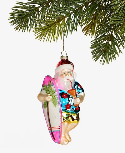 Holiday Lane Hawaii Glass Surfing Santa Ornament, Macy's Exclusive
