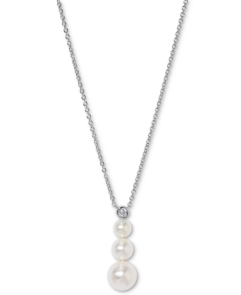 Eliot Danori Silver-Tone Imitation Pearl & Cubic Zirconia Maisie Graduated Pendant Necklace, 16" + 2" extender, Exclusively at Macy's