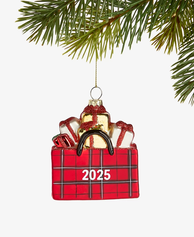 Holiday Lane Macy's Glass Plaid Gift Bag Ornament, Macy's Exclusive