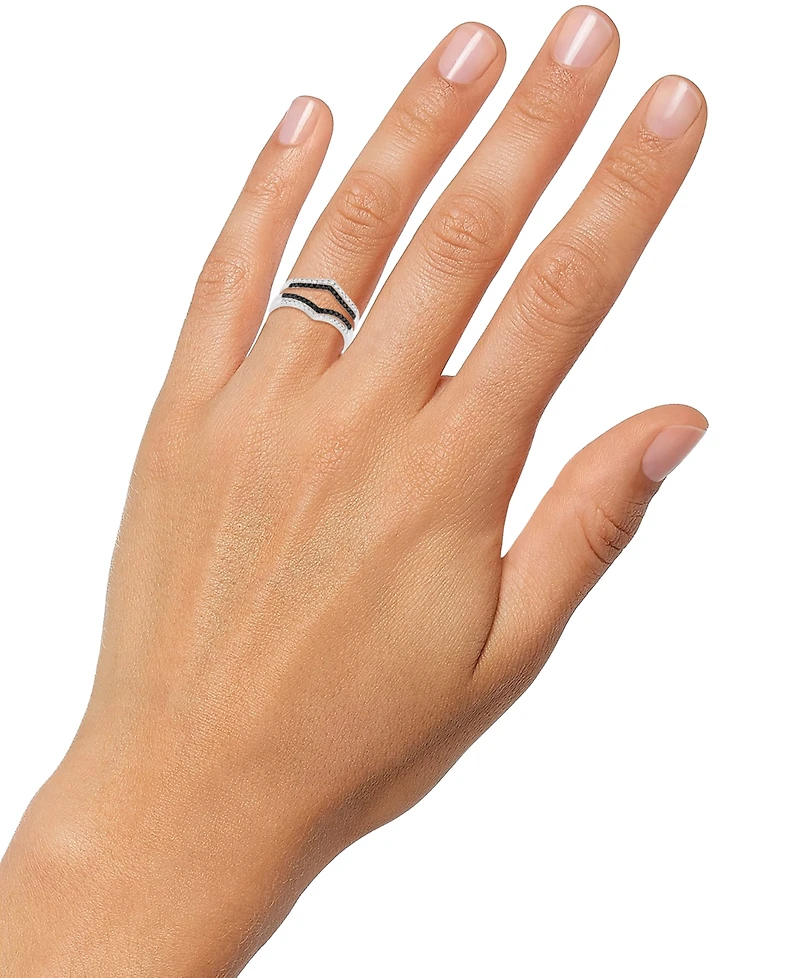 Black & White Diamond Guard Ring (3/8 ct. t.w.) in 14k White Gold