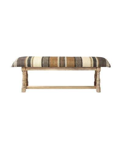 Striped Jute Upholstered Accent Bench for Living Room or Hallway