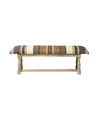Striped Jute Upholstered Accent Bench for Living Room or Hallway