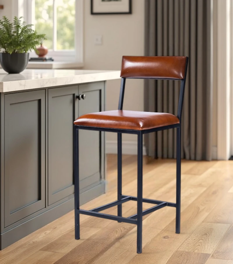 Durable Wood and Iron Bar Stool for Kitchen, Bistro, or Patio Use
