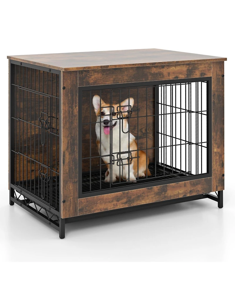 Dog Crate Furniture with Double Lockable Doors and Removable Pull-Out Tray