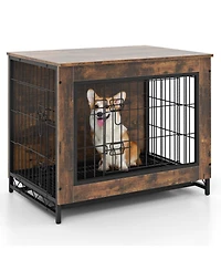 Dog Crate Furniture with Double Lockable Doors and Removable Pull-Out Tray
