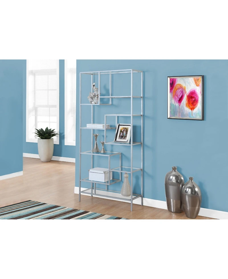 Industrial 9-Shelf Metal and Glass Bookcase – Home Office or Living Room