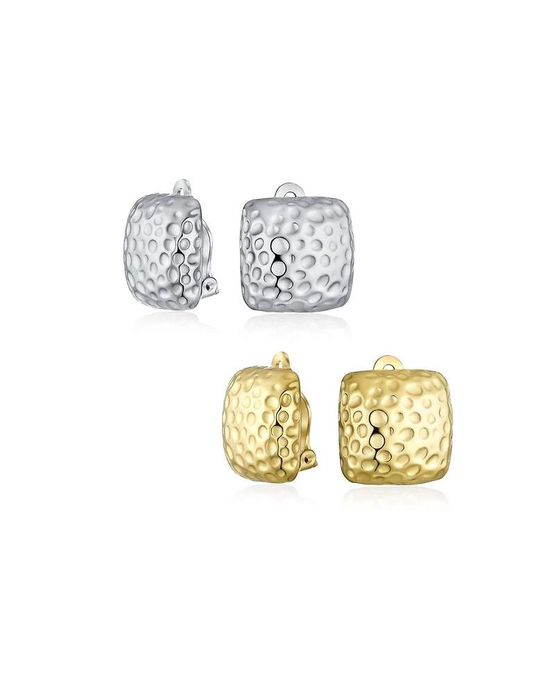 Bling Jewelry Geometric Hammered Square Clip-On Earrings for Non-Pierced Ears Silver Gold