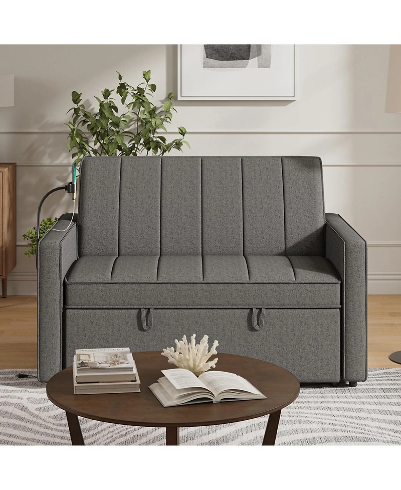 Duncan Modern Channel Tufted Upholstered Sleeper Sofa With Built-In Usb Port