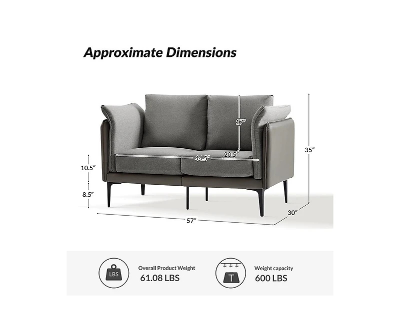 Vecent Modern Faux Leather-trimmed Fabric Sofa