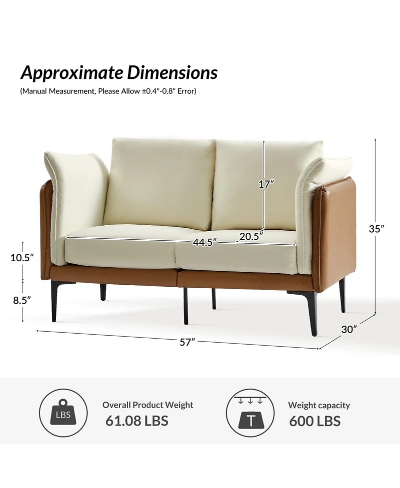 Vecent Modern Faux Leather-trimmed Fabric Sofa