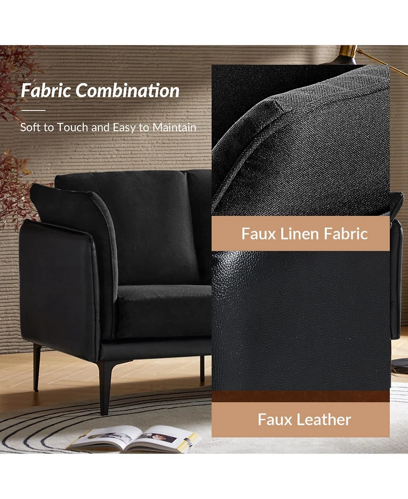 Vecent Modern Faux Leather-trimmed Fabric Sofa