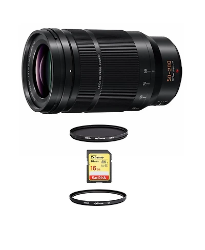 Panasonic Lumix G Leica Dg Vario-Elmarit 50-200mm f/2.8-4 Aspherical Lens for Micro Four Thirds, Bundle with Hoya 52mm Uv+Cpl Filter Kit, 32GB Sdhc Ca