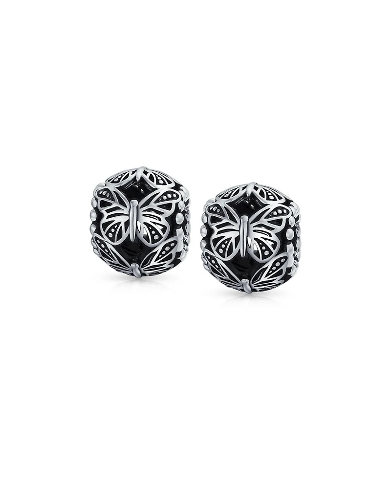 Bling Jewelry Set of 2 Garden Insect Filigree Butterfly Charm Bead Sterling Silver