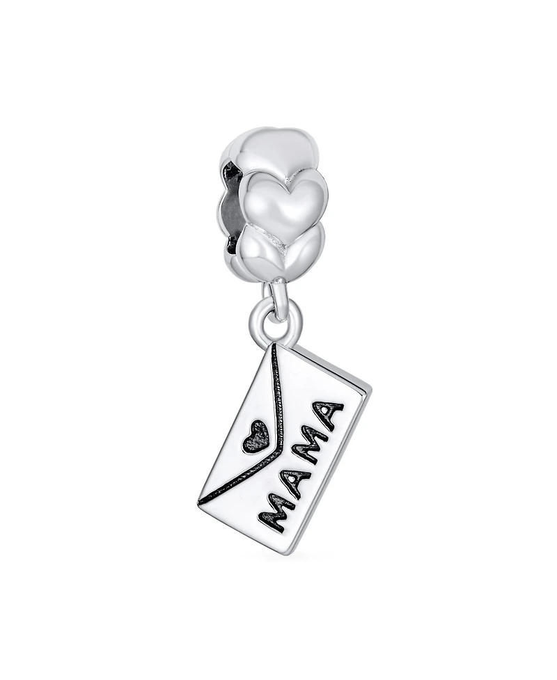 Bling Jewelry Set of 2 Envelope Heart Mama Dangle & Open Heart-Shape I Love You Bead Charm Gold Plated Silver