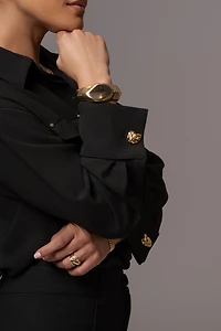 Jluxlabel Women's Black Stella Button Up Shirt