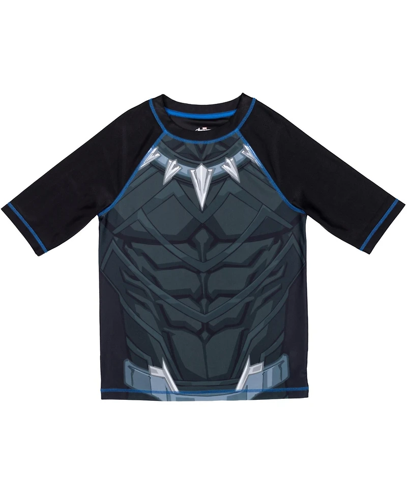 Avengers Boys Black Panther Upf 50+ Rash Guard and Swim Trunks Outfit Set