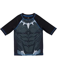 Avengers Boys Black Panther Upf 50+ Rash Guard and Swim Trunks Outfit Set