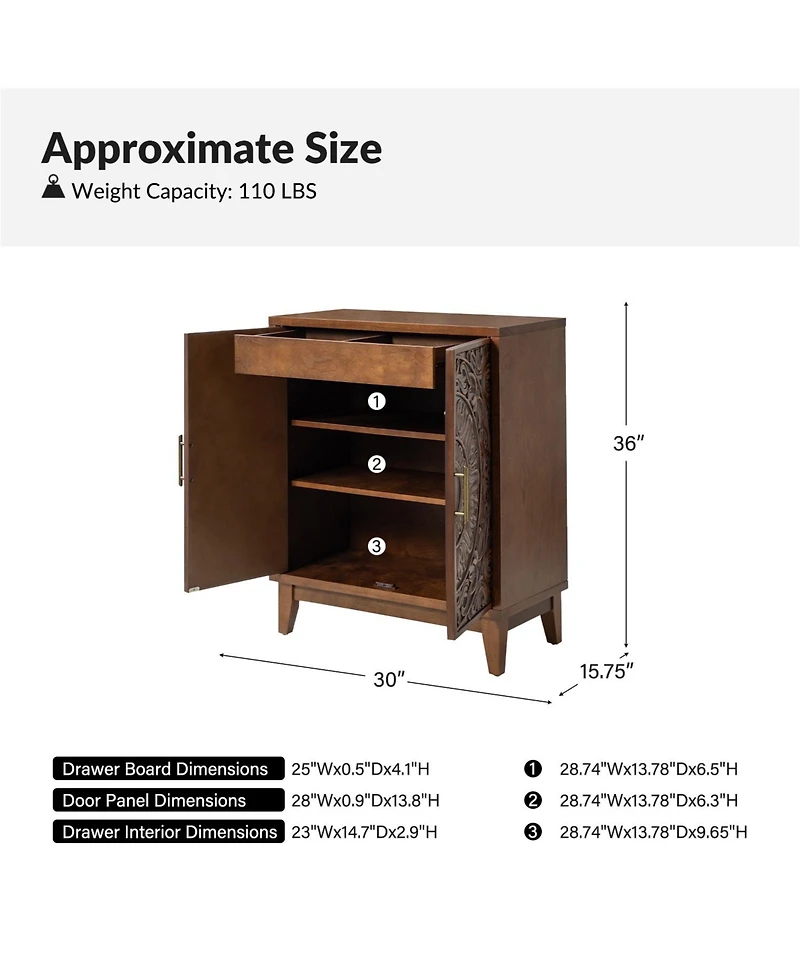 Eusebio Traditional Accent Cabinet with Hidden Drawer and Tapered Legs