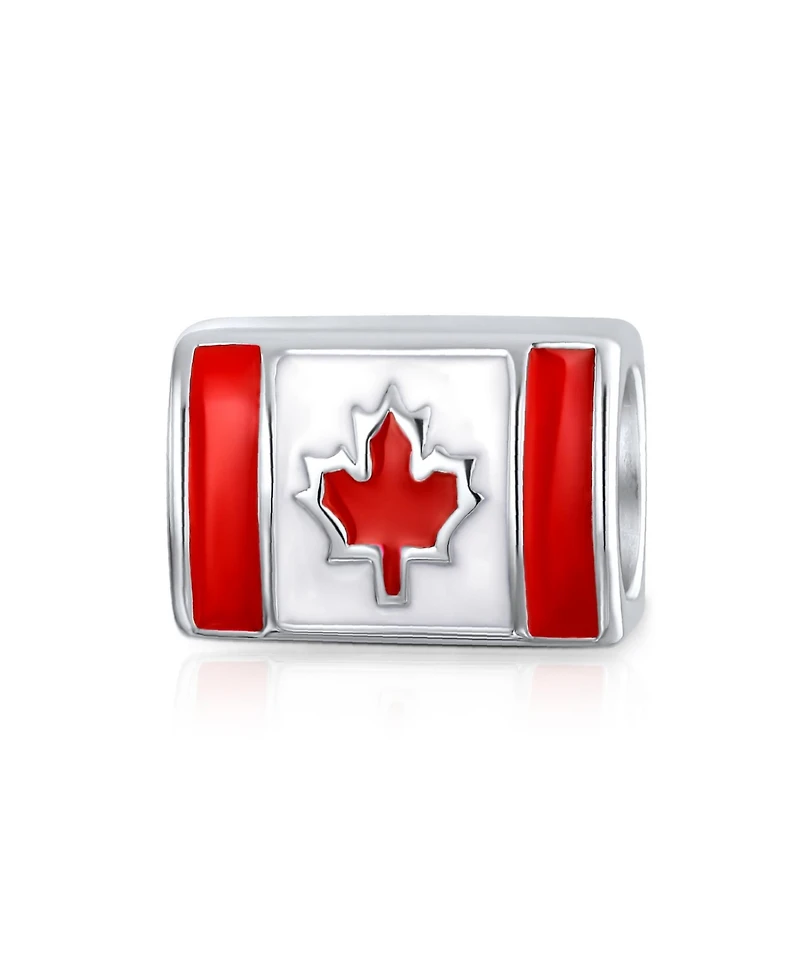 Bling Jewelry Set of 2 Red Enamel Canadian Flag & Maple Leaf Dangle Charm Bead Oxidized Silver